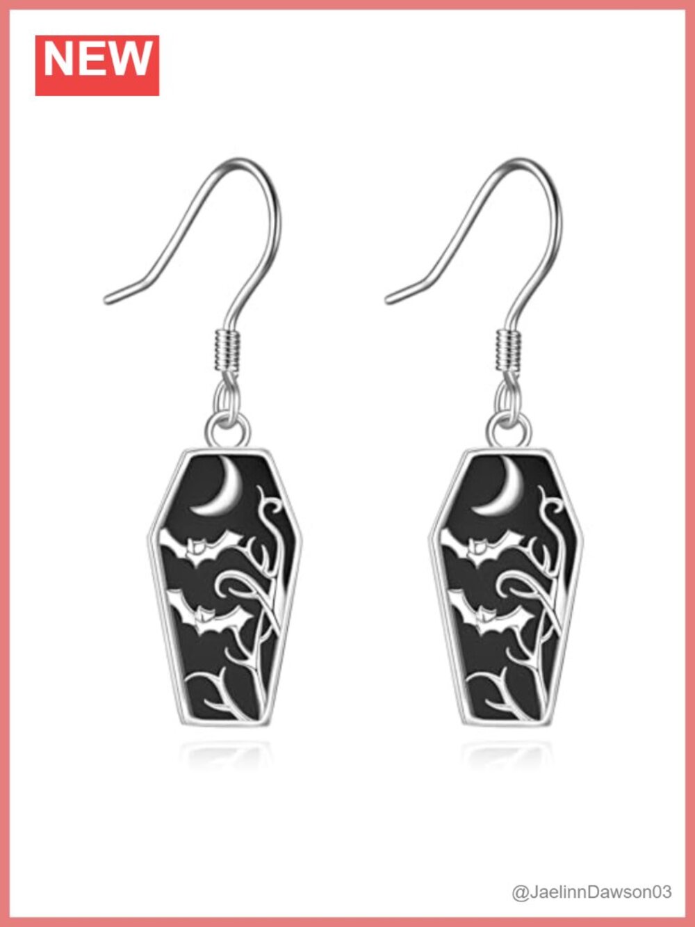 Gothic Bat Coffin Dangle Earrings 925 Sterling Silver Hypoallergenic